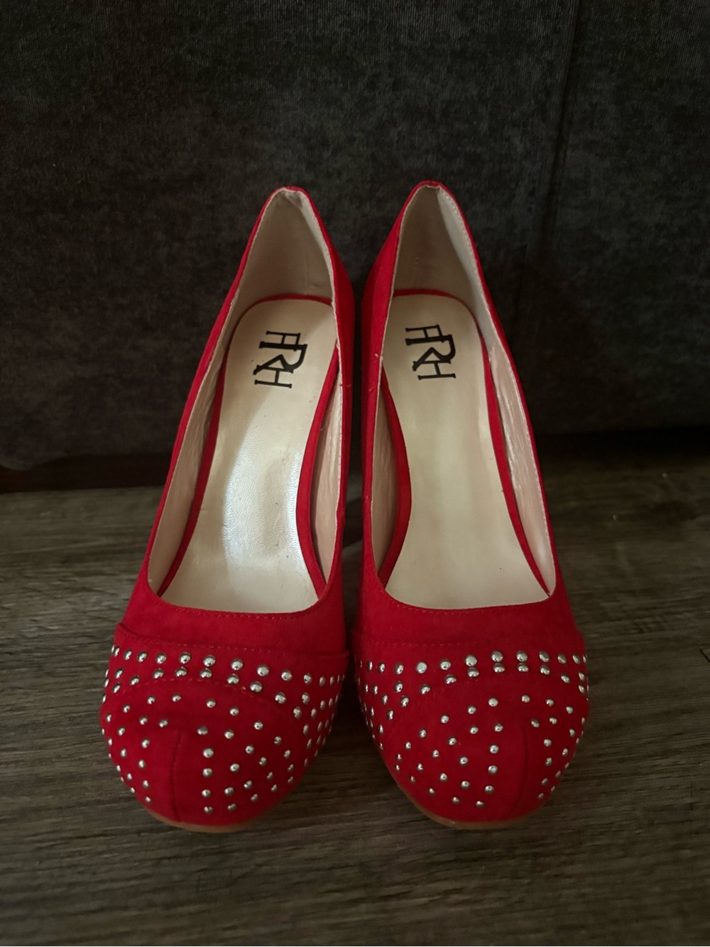 FRH Red Studded Suede-Look Pumps